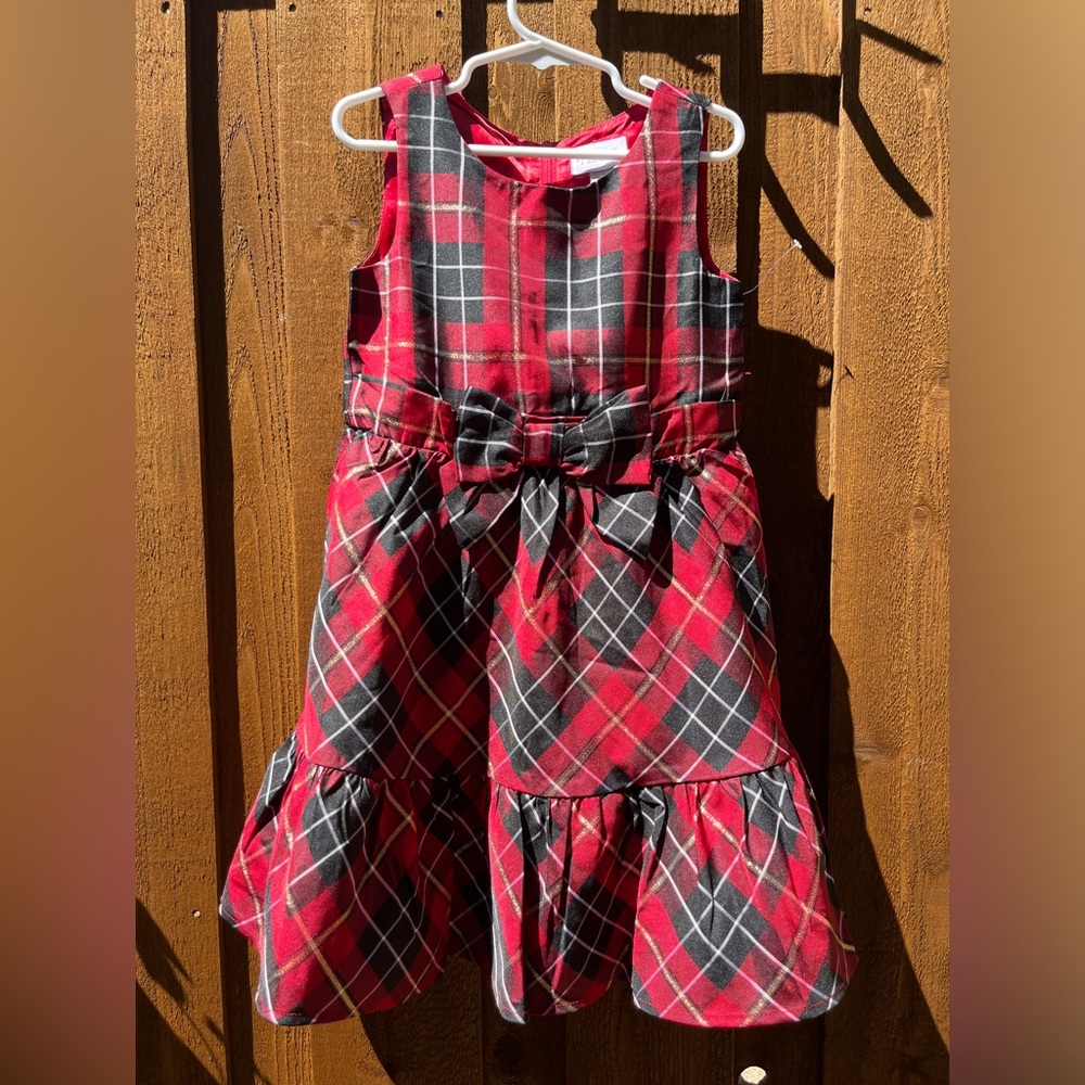 The Children's Place Girls Plaid Satin Tiered Fit & Flare Party Dress Size 6 NWT